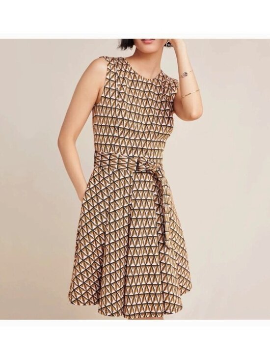 Hutch Dresses & Skirts - Hutch for Anthropologie Amina Geometric Knit Fit & Flare Dress Belted Size M